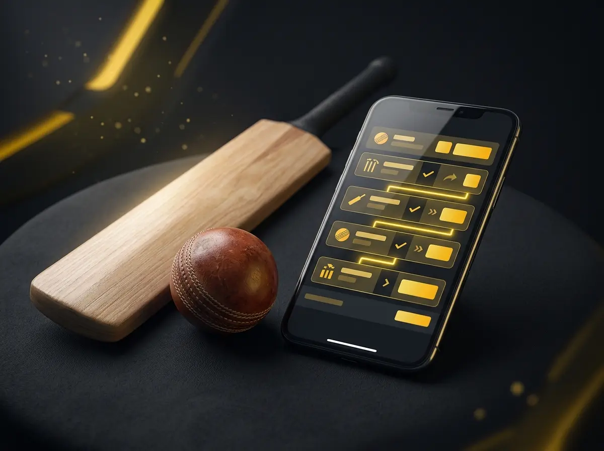 Cricket ball, bat and smartphone with an accumulator bet slip