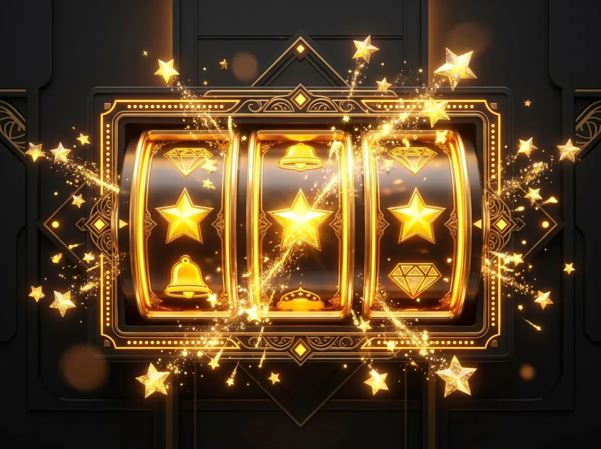 Glowing slot reels with stars for casino free spins