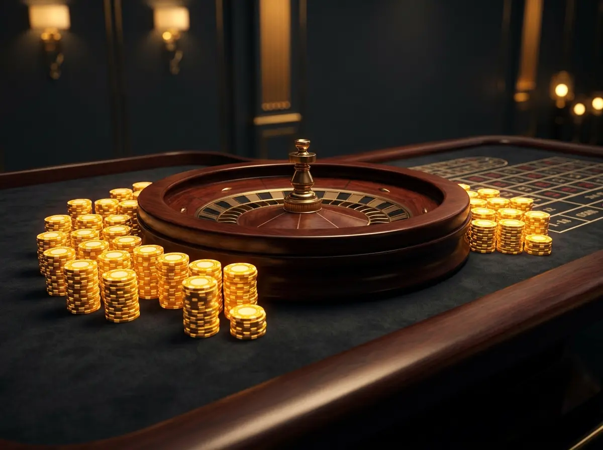 Live casino roulette table with stacks of chips