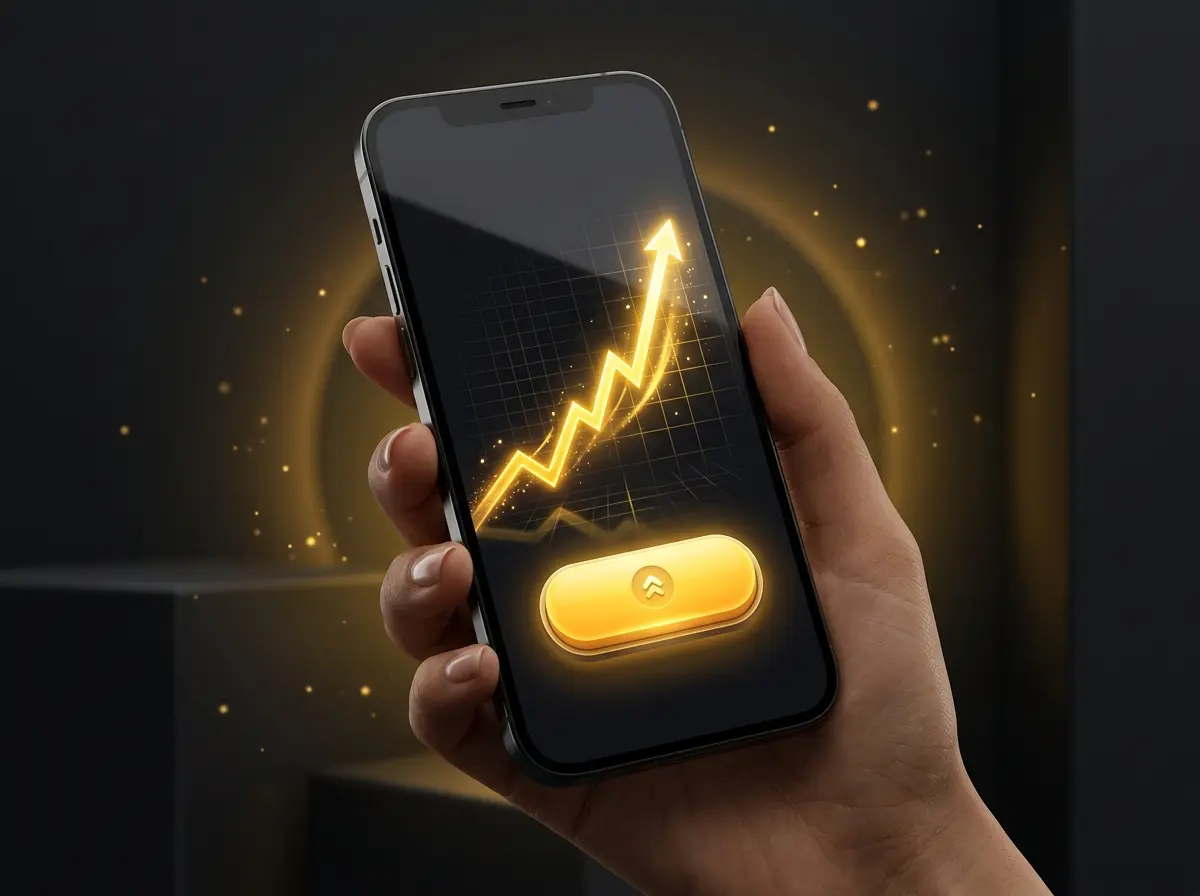 Smartphone with a crash game graph and a cash-out button