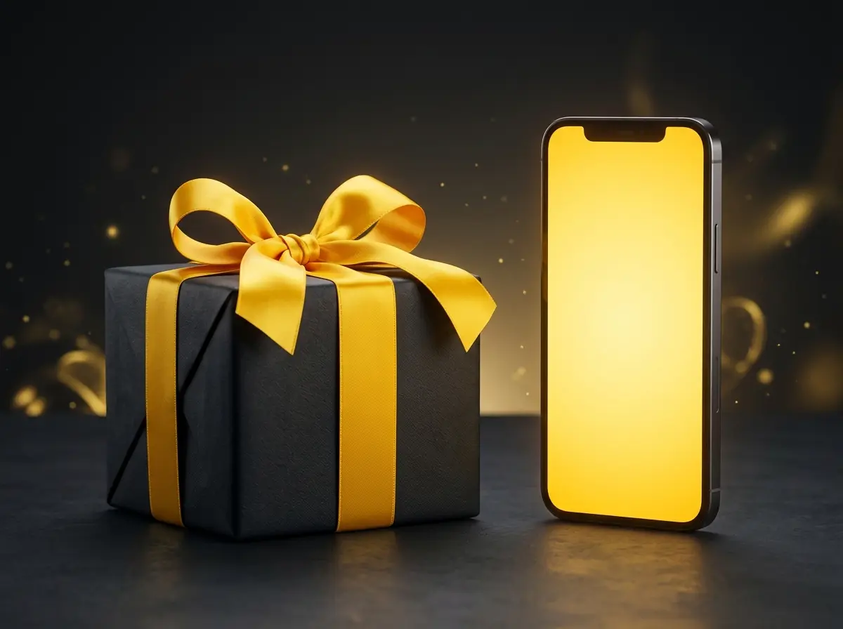 Gift box next to a smartphone for the welcome bonus after sign-up