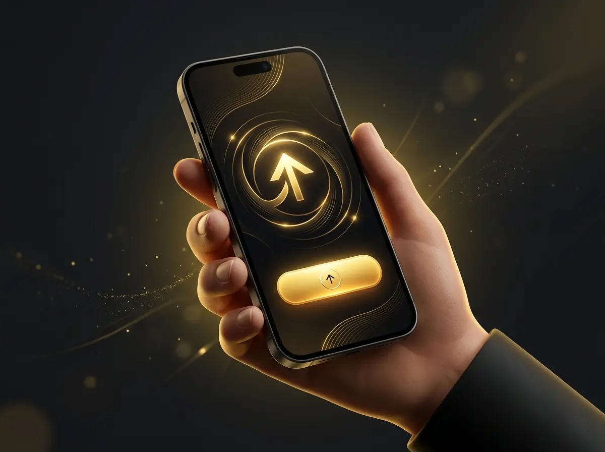 Hand holding a smartphone with a withdrawal screen